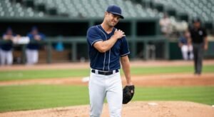 Baseball player with a SLAP tear shoulder injury after an overhead throw